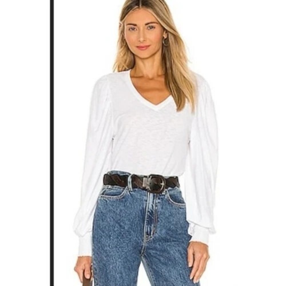 Nation LTD Women's Tabitha Long Sleeve Puff Sleeve White Blouse Small